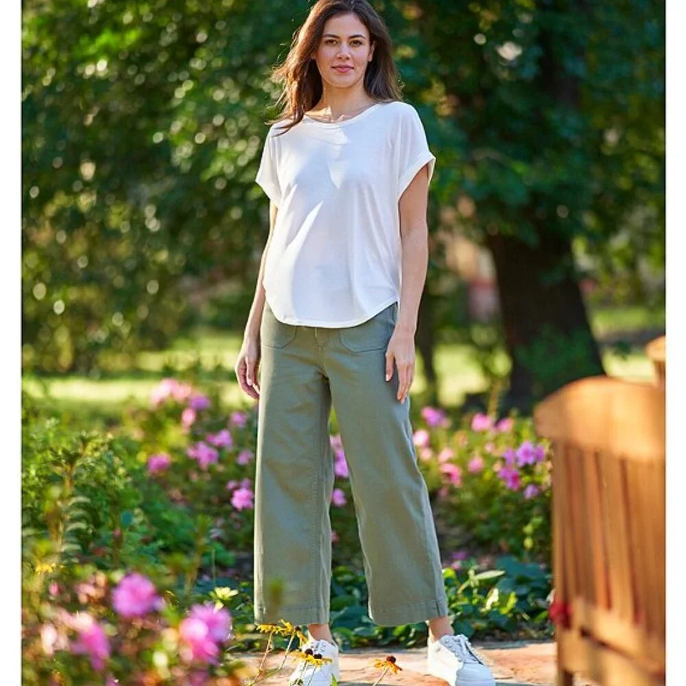 Hollywood Waist High-Rise Wide-Leg Patch Pocket Cropped Washed Aloe Jeans - Picture 5 of 6